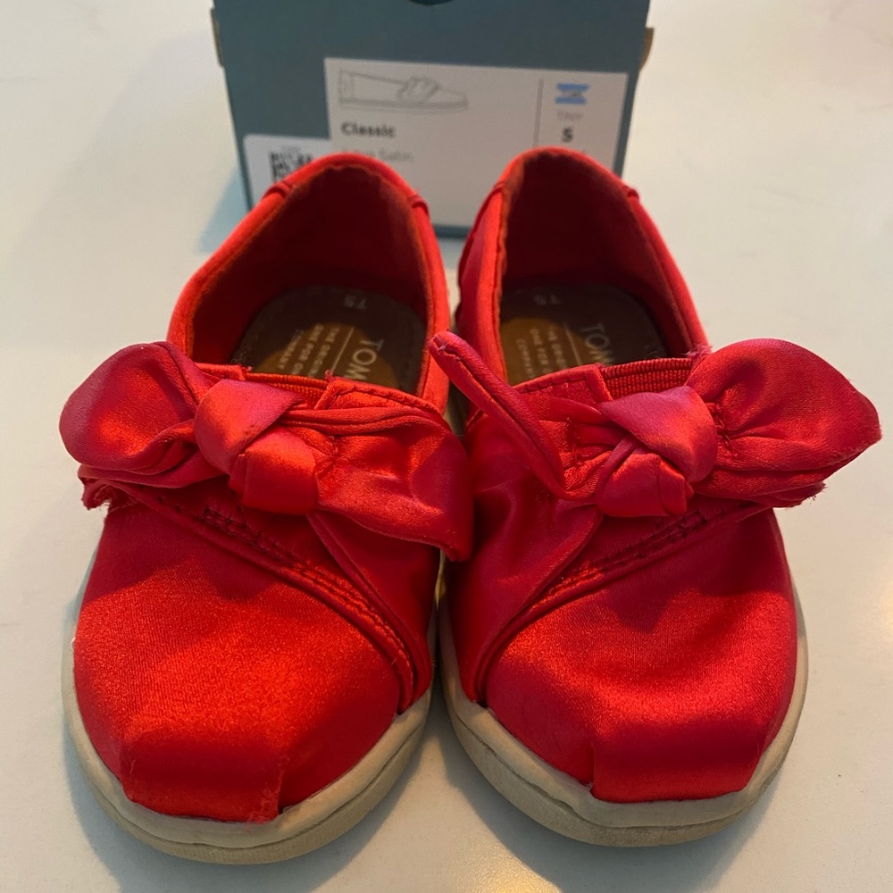Toms red satin toddler shoes